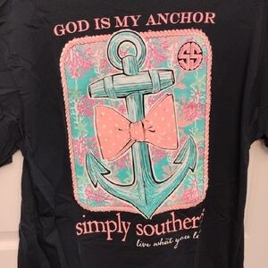 Simply Southern Black Tee with Pink and Teal Design